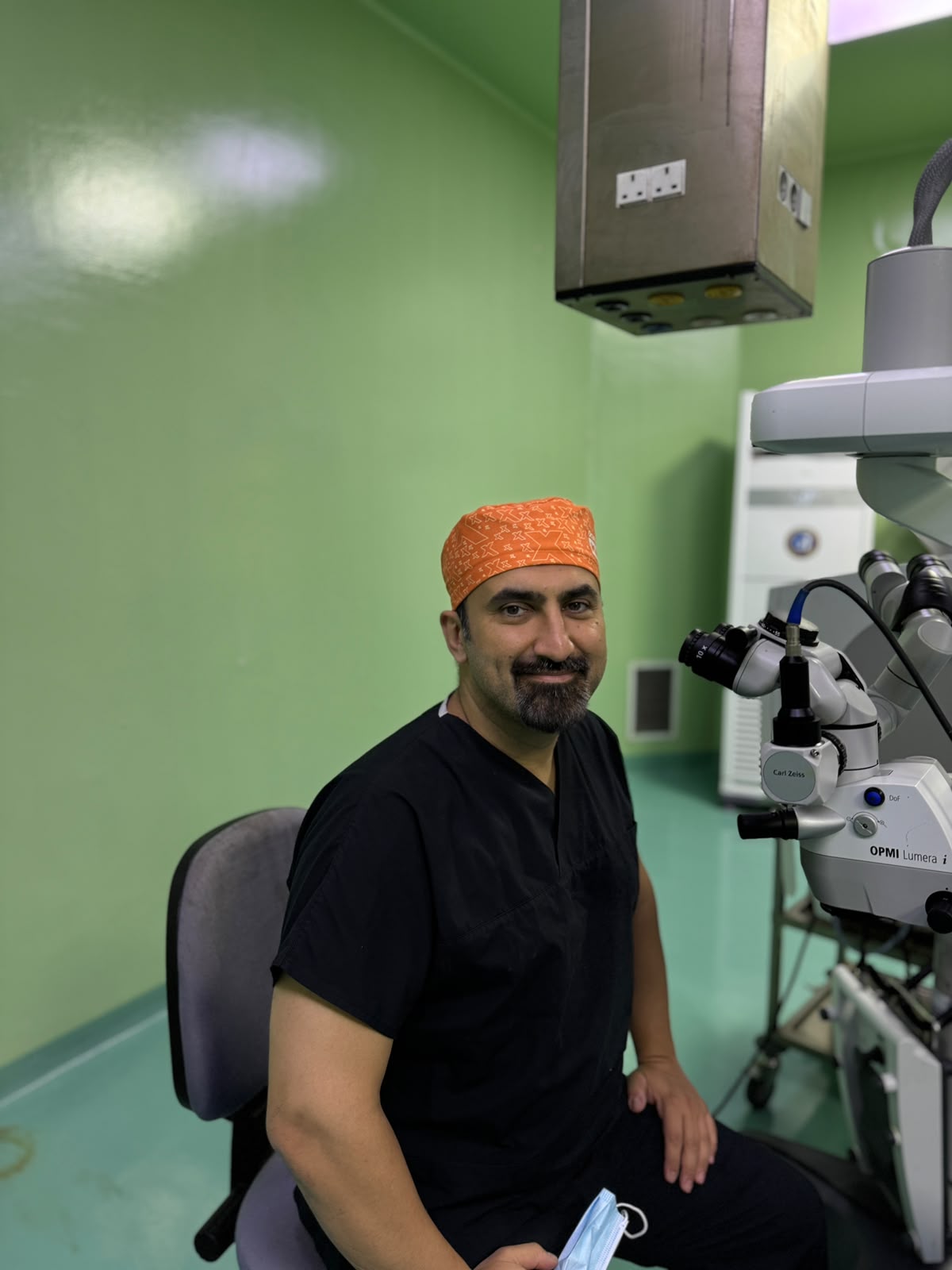 Slit-lamp examination during a visiting ophthalmology clinic.