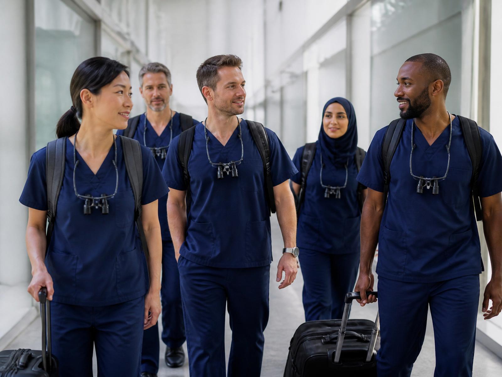 Visiting specialist surgical team arriving at a partner hospital